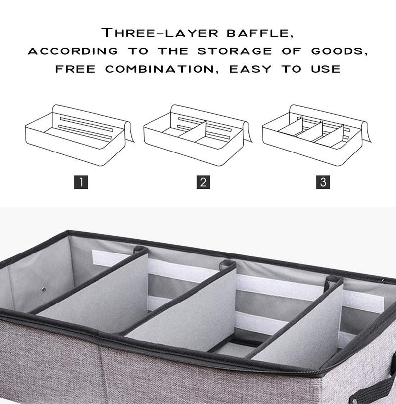 AARAINBOW Foldable Under Bed Clothes Organizer with Lid, Underbed Storage Container with Adjustable Dividers, Clear Window, Gray - Image 3